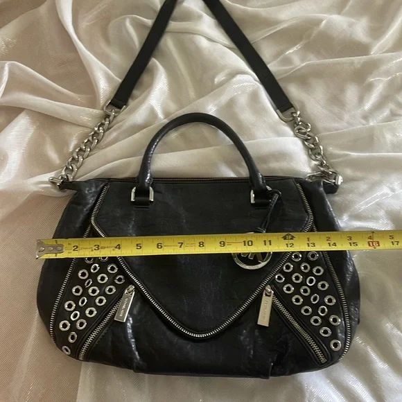 Michael Kors black leather zipper grommet hobo bag - Picture 8 of 9